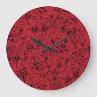 Vintage Red Roses Elegance Large Clock