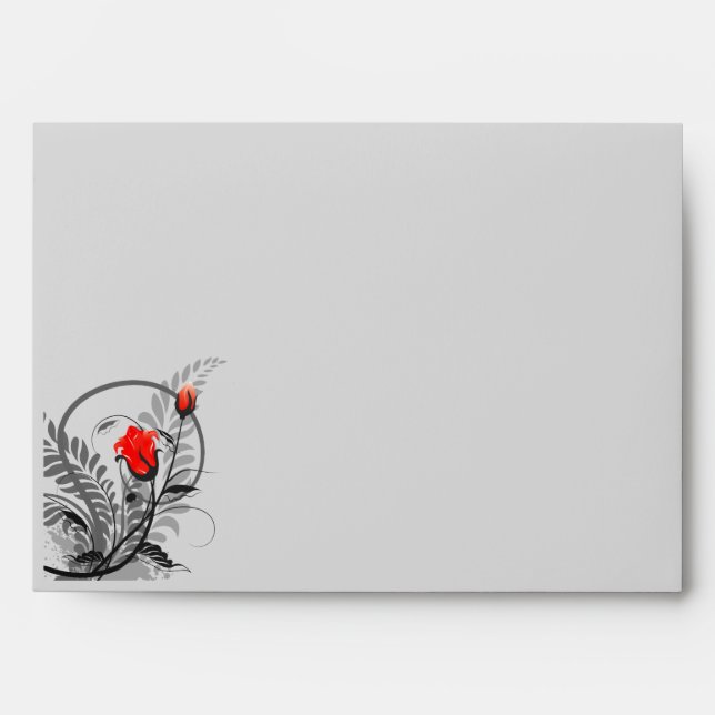 Vintage Red Roses Envelope Wedding 7 ¼”x 5 ¼” (Front)