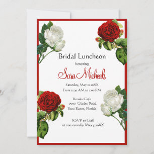 Vintage Red Roses Floral Bridal Luncheon Invitation