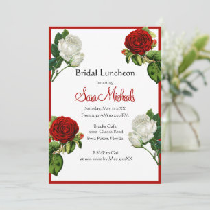 Vintage Red Roses Floral Bridal Luncheon  Invitation