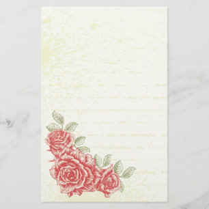 Vintage red roses floral custom stationery