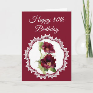 Vintage Red Roses Flower 80th  Birthday Custom Card