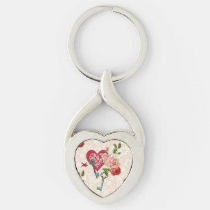 Vintage Red Roses & Key to My Heart Valentine's Keychain