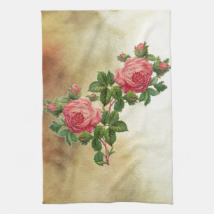 vintage red roses kitchen towel