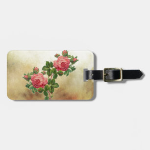 vintage red roses luggage tag