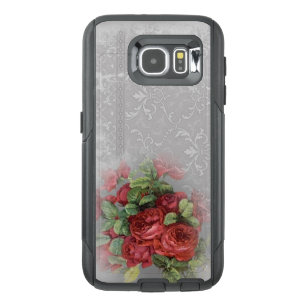 Vintage Red Roses on Grey Damask Otter Box OtterBox Samsung Galaxy S6 Case