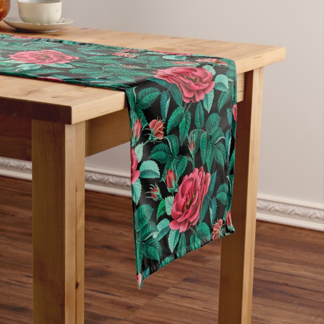 Vintage Red Roses Pattern Short Table Runner (In Situ)