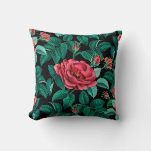 Vintage Red Roses Pattern Throw Pillow