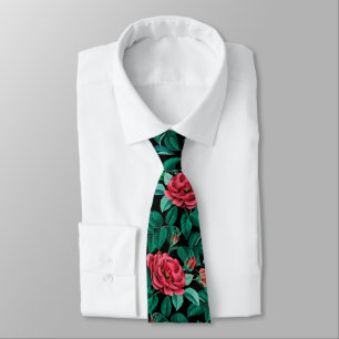 Vintage Red Roses Pattern Tie