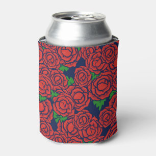Vintage Red Roses Pattern Valentine Art Flowers Can Cooler