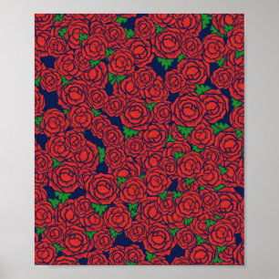 Vintage Red Roses Pattern Valentine Art Flowers Poster