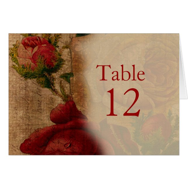 Vintage Red Roses Table card (Front Horizontal)
