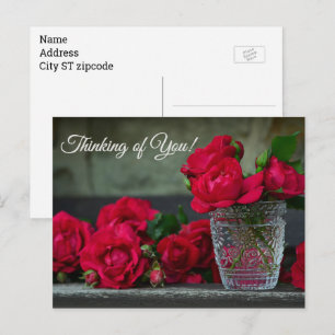 Vintage Red Roses Vase, Thinking of You, Postcard