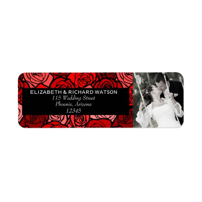 Vintage red roses Wedding Address Label (Front)