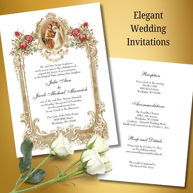 Vintage Red Roses Wedding Mary and Joseph  Invitation (Creator Uploaded)