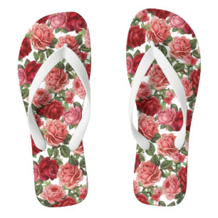 VINTAGE RED ROSES Wide Strap FlipFlops Thongs
