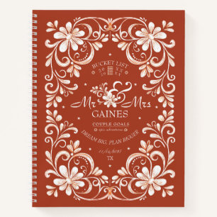 Vintage Red Rust Mr & Mrs Couple Bucket List Notebook