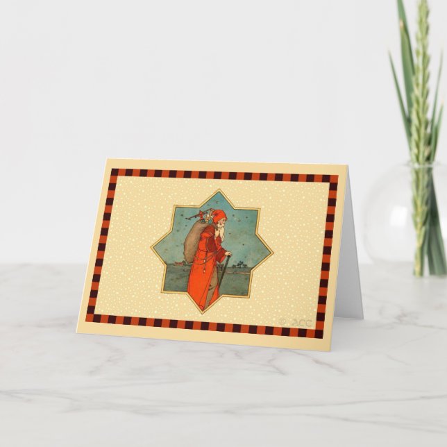 Vintage Red Santa Claus St. Nicholas Holiday Card (Front)