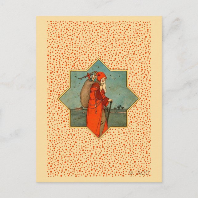 Vintage Red Santa Claus St. Nicholas Holiday Postcard (Front)