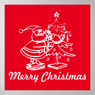 Vintage Red Santa Claus with Christmas Tree Poster