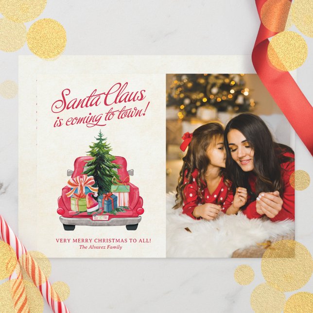 Vintage Red Santa Truck Photo Holiday Card (Vintage Red Santa Truck Photo Holiday Card)