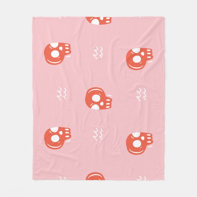 Vintage Red Skull Head Pattern Fleece Blanket (Front)