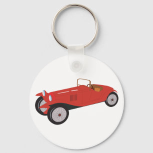 Vintage Red Sports Car Classic Open-Top Roadster Keychain