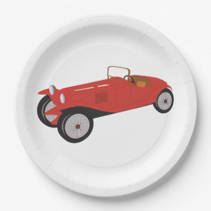 Vintage Red Sports Car Classic Open-Top Roadster Paper Plate