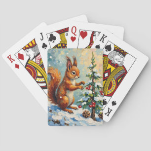Vintage Red Squirrel Pine Tree Christmas Playing Cards