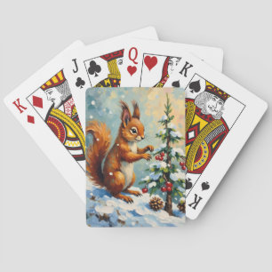 Vintage Red Squirrel Pine Tree Christmas Playing Cards