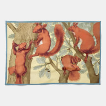Vintage red squirrels nature fall Verneuil art