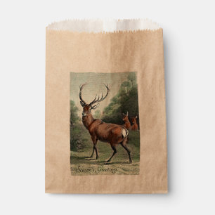 Vintage Red Stag Deer and Does Seasons Greetings  Favour Bag
