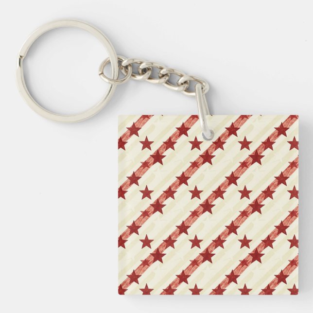 Vintage Red Stars Seamless Pattern Background  Keychain (Front)