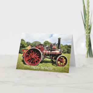 vintage red steam tracion engine card