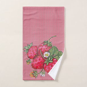 Vintage Red Strawberry Gingham Country Kitchen Hand Towel