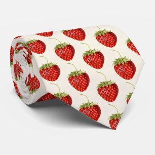 Vintage Red Strawberry Watercolor Art Tie