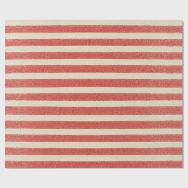 Vintage Red Striped Christmas Holiday Wrapping Paper (Flat)