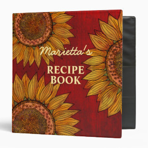 Vintage Red Sunflower Art Personalized Name Recipe Binder