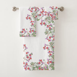 Vintage Red Sweet Pea Flowers Bath Towel Set