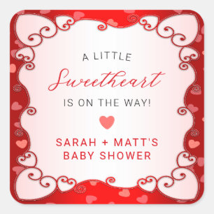Vintage Red Sweetheart Valentines Day Baby Shower Square Sticker