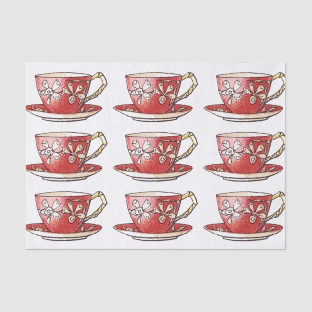 Vintage Red Teacups Tissue Paper (Front)