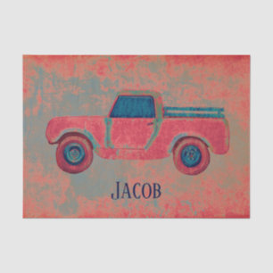 Vintage Red Teal Truck Old Rustic Texture Tissue Paper