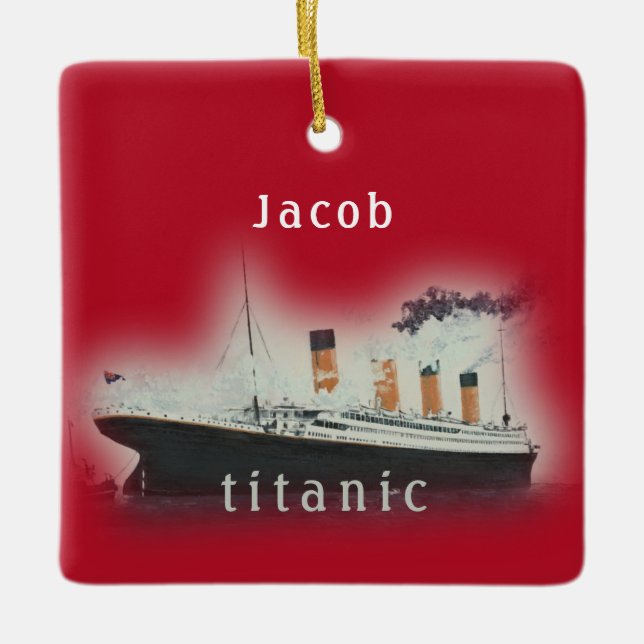 Vintage Red Titanic Christmas Ceramic Ornament (Front)