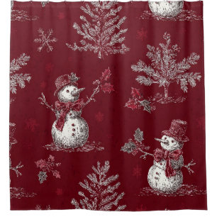 Vintage Red Toile Christmas Botanical - Snowman