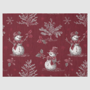 Vintage Red Toile Christmas Botanical - Snowman Tissue Paper