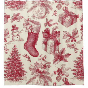 Vintage Red Toile Christmas Pattern with Stockings