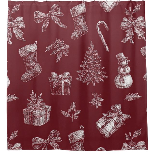 Vintage Red Toile Christmas with Stockings (2) (Front)
