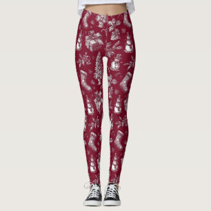 Vintage Red Toile Christmas with Stockings Leggings