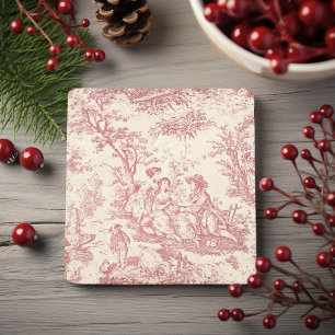 Vintage Red Toile de Jouy Pastoral Couple Stone Coaster