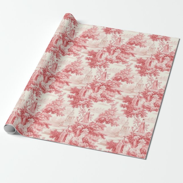 Vintage red toile de joy wrapping paper (Unrolled)